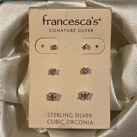 NWT francesca's SIGNATURE SILVER STERLING 3 PAIR STUD EARRINGS SET - Picture 5 of 9
